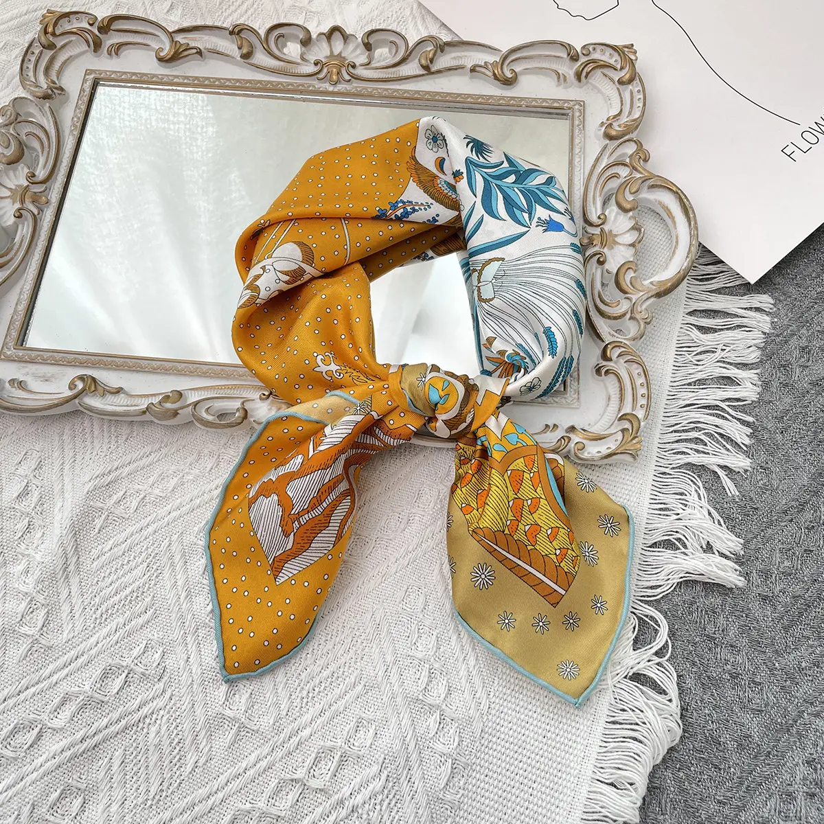 Times New Sound printed heavy 70 twill square scarf women's autumn and winter decoration silk scarf professional scarf