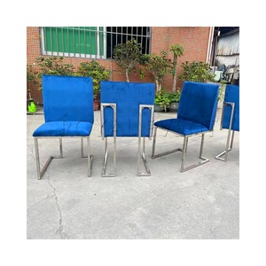 Chaises de <span class=keywords><strong>salle</strong></span> à manger d'hôtel en velours bleu et acier inoxydable, modernes, luxueuses, bon marché, pour salon - Product Image 1