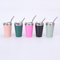Mug de voiture en acier inoxydable 304 avec paille et cuillère, 5 oz, isolation thermique 6-12 heures, mini mug à bière portable pour couple en voyage
