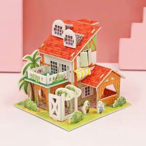 การ์ตูนสามมิติปริศนาการศึกษาเด็กทำด้วยมือ DIY ของเล่นกระดาษการ์ดวิลล่าอาคารรุ่นตกแต่งเดสก์ท็อป - Product Image 3