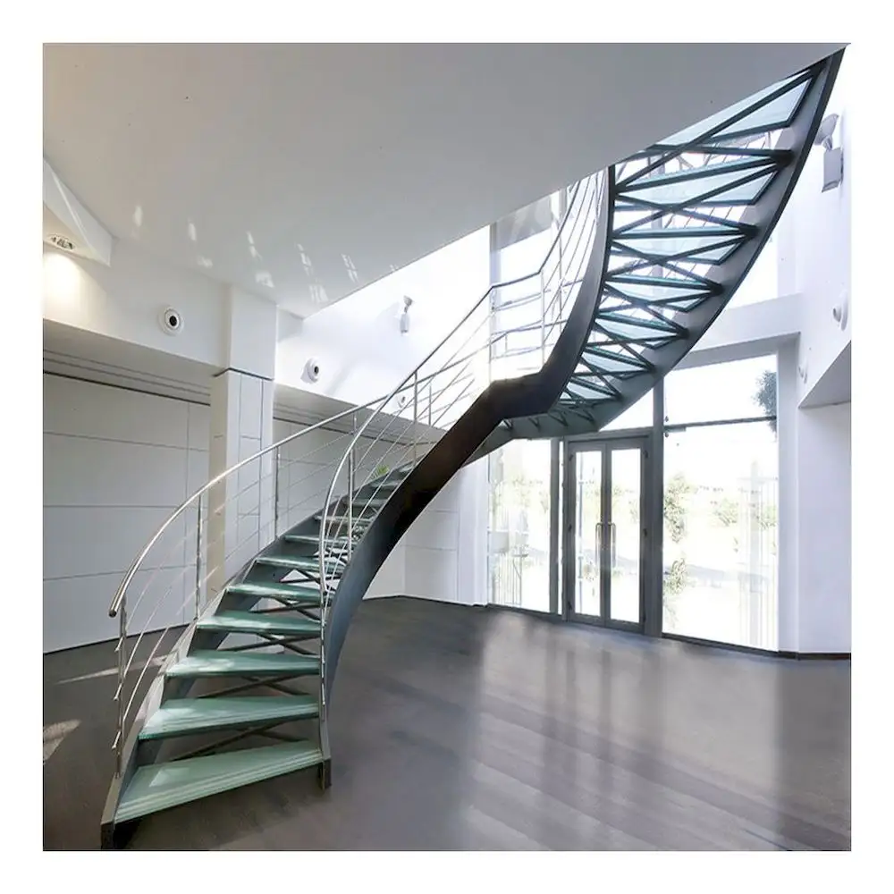 Prima Fabulous Stable Durable Estable Escalera estable Escalones de vidrio templado laminado Escaleras de metal Escaleras curvas para interiores