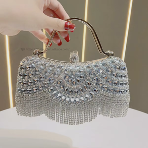 New Cross-border Polyester Rhinestone <b>Clutch</b> Bag Tassels Evening Bag Birthdays Weddings Banquets Single-shoulder Crossbody - Product Image 1