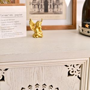 INNOVA Living Room Home Bar <b>Storage</b> <b>Cabinet</b> <b>White</b> Wooden Accent Sideboard 2 Drawers Modern Elegant Flower Carving Apartment Use - Product Image 5