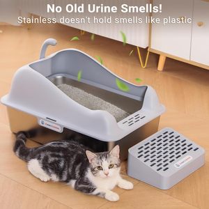 Modische niedliche Katzen-Kitty-Kartusche aus Edelstahl mit Deckel, hohen Wänden, abgedeckt, antihaft, auslaufsicher und müheloser Reinigung - Product Image 5