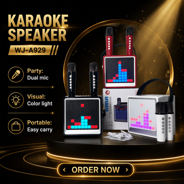 Wholesale Portable HIFI Bluetooth Singing Speaker with 2 Built-in Microphones Colorful LED for Birthday Party