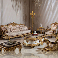 Ensemble de canapés en bois de style français antique, meubles de palais de villa avec tissu et sculpture en bois massif pour le salon