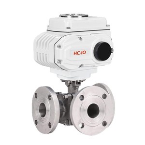 วาล์วบอลไฟฟ้า HC-IO แบบ 3 ทาง ขนาด 1 นิ้ว พร้อมหน้าแปลน สแตนเลส 304 สำหรับควบคุมการไหลของสารเคมีในท่อ - Product Image 1