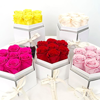 Rose éternelle P-2 dans une boîte à bijoux roses conservées durent plus d'un an véritable rose avec collier en forme de coeur pour elle