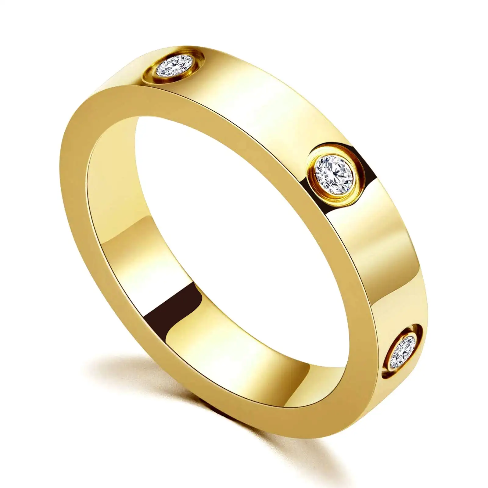Wholesale Waterproof 18K Gold Plated Couple Zircon Love 316l Stainless Steel Ring