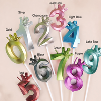 Bougies d'anniversaire numérotées en forme de couronne de diamants 0-9, multicolores or et argent, pour gâteau, décoration de fête d'anniversaire