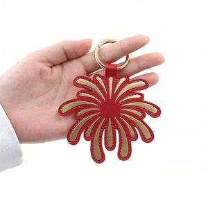 Premium Hand-<b>Stitched</b> Pu Leather Firework Keychain Charm Elegant Gold Foil Bag Pendant Perfect <b>Gift</b> for Holiday & New Year - Product Image 5
