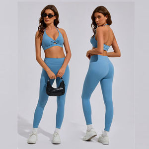 ชุดเลก<span class=keywords><strong>กิ้</strong></span><span class=keywords><strong>ง</strong></span>กีฬา2ชิ้นสำหรับผู้หญิ<span class=keywords><strong>ง</strong></span>ชุดสปอร์ตออกกำลั<span class=keywords><strong>ง</strong></span>กายฟิตเนสชุดโย<span class=keywords><strong>ค</strong></span>ะสายไขว้ด้านหลัง - Product Image 1