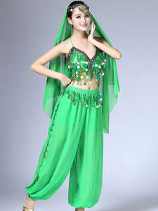 Costume de danse du ventre pour femmes adultes, 3 pièces, <span class=keywords><strong>tenue</strong></span> de spectacle en mousseline de soie avec franges, paillettes, <span class=keywords><strong>pantalon</strong></span> large - Product Image 4