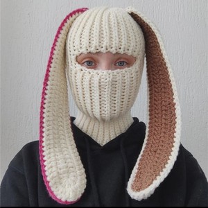 Gorro de Invierno de Ganchillo Hecho a Mano al por Mayor para Hombre y Mujer con Orejeras y Máscara Facial, Gorro de Esquí con Orejas de Conejo Largas para Halloween, Pasamontañas - Product Image 6