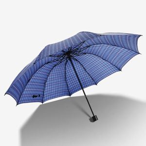 Factory Wholesale 10-Rib Checkered Umbrella Three-Fold Manual Reinforced <b>Folding</b> Umbrella Business Gift Rain Umbrella - Product Image 3
