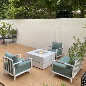 36 इंच वर्ग फायर पिट टेबल और सोफे के साथ एल्यूमीनियम आउटडोर फर्नीचर - Product Image 4