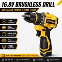Taladro Inalámbrico GSFixtop de 16.8V, Sin Escobillas, 45Nm de Torque Máximo, 2 Velocidades, Mandril de 10mm, con Dos Baterías de 2.0Ah, Venta al Por Mayor