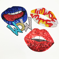 Yiwu logo personnalisé bouche Design Wow Sequin brodé Patch fer sur paillettes patchs de broderie pour vêtements