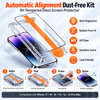 Protection d'écran en verre trempé 9H anti-traces de doigts sans bulles avec cadre d'installation pour iPhone 17 16 15 14 13 12 Pro Max