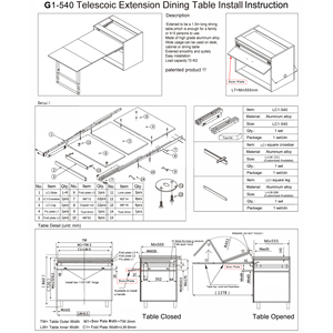 ROEASY 1500mm Double Jambes Mécanisme <span class=keywords><strong>Coulissant</strong></span> Rétractable 1800mm 5 Plis Invisible Pliant <span class=keywords><strong>Table</strong></span> À Manger Glissière Rail - Product Image 4