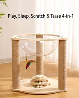 Tempat Tidur Kucing Kapsul Luar Angkasa Terintegrasi dengan Tiang Garuk Sisal, Meja Putar Kucing, dan Pohon Kucing