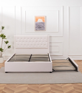 <span class=keywords><strong>Letto</strong></span> matrimoniale in stile europeo con testiera grigia a bottoni e contenitore estraibile grigio - Product Image 2