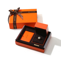Coffret cadeau de luxe pour bijoux orange avec sac en papier et ruban, emballage haut de gamme en carton pour bague