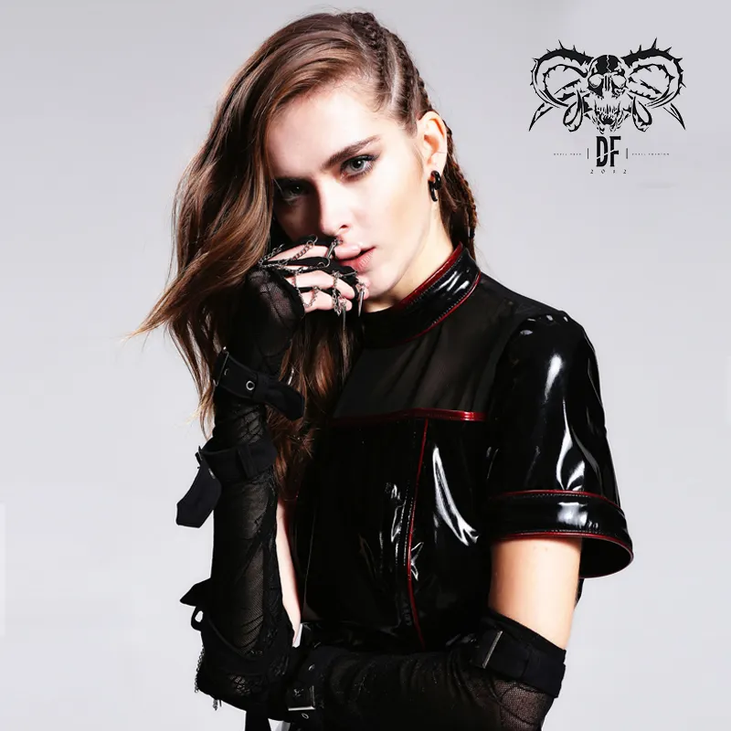 GE003 devil fashion transparent elastic spider web punk women black long gloves with loops
