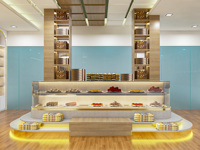 Aménagement intérieur de boulangerie haut de gamme, mobilier sur mesure, comptoirs d'exposition, décoration de magasin commercial tout-en-un, rénovation.