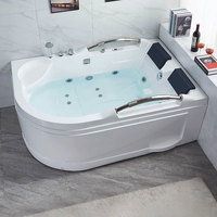 Baignoire autoportante rectangulaire en acrylique blanc avec double hydromassage, bulles d'air et haut-parleur Bluetooth