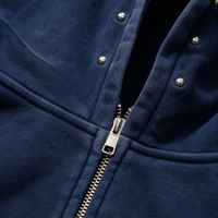 Sweat-shirt à capuche zippé unisexe, court et ample, en polaire, clouté, effet vieilli et délavé à l'acide, style streetwear, vente en gros