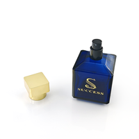 Flacon pulvérisateur de parfum à brume fine, flacon en verre bleu mat de luxe, estampage à chaud carré, sérum pour le soin de la peau