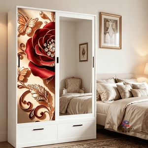 <span class=keywords><strong>Armadio</strong></span> in Acciaio Stampato con Cassaforte Interna, <span class=keywords><strong>Armadio</strong></span> <span class=keywords><strong>Metallico</strong></span> ad Alta Sicurezza per Camera da Letto con Porta a Motivo Floreale - Product Image 1