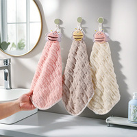 FF6225 Serviette à main suspendue en polaire corail ultra absorbante, motif abeille mignonne, pour cuisine et salle de bain