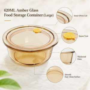 Conteneur de stockage alimentaire en verre rond de 620 ml, hermétique, pour la cuisine, <span class=keywords><strong>bol</strong></span> de conservation des aliments frais, conteneur de stockage alimentaire en verre rond - Product Image 2
