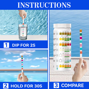 Bandelettes de test de piscine 7-en-1 – Kit de test d'eau pour chlore total, chlore libre, brome, pH, alcalinité, acide cyanurique, dureté - Product Image 4