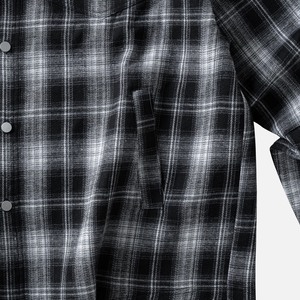 Chemise en flanelle TRICK à carreaux noirs et blancs, manches longues, décontractée, boutonnée, mélange de coton, streetwear - Product Image 3