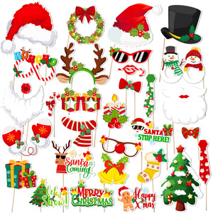 Christmas Photo Booth Props Kit Santa Hat Glasses Decoration for Xmas Party Photography <strong>Background</strong> Supplies Holiday Festival Fun - Product Image 1