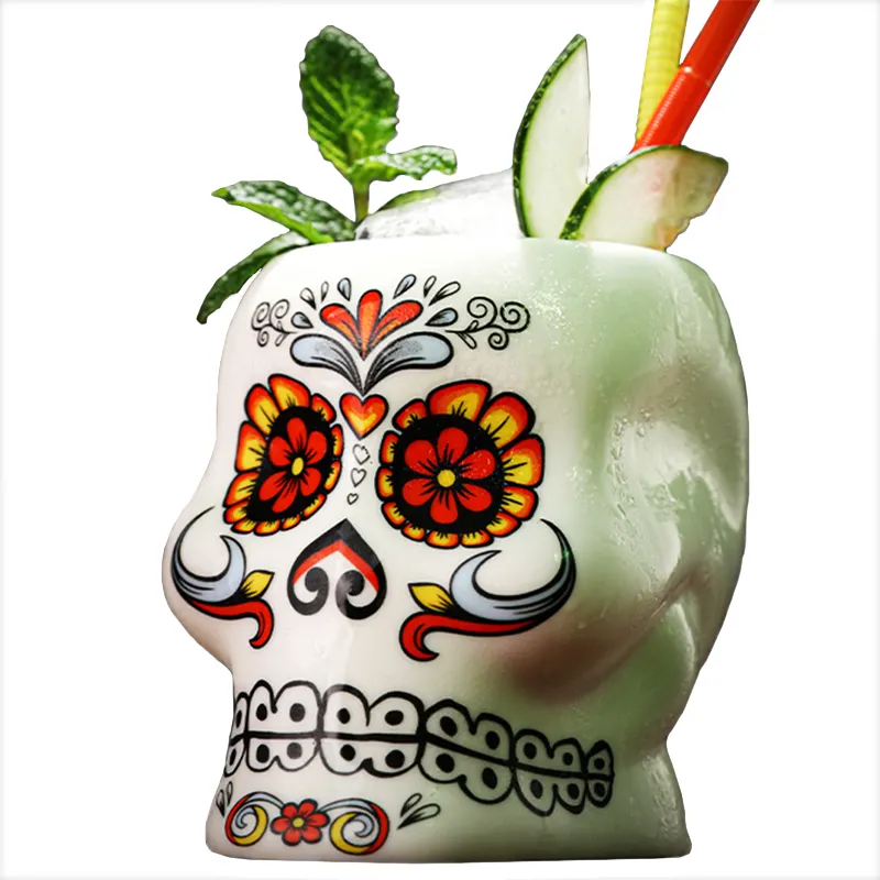 Aangepaste Noord-Amerikaanse Speciale Tiki Bier Cup Cocktail Glazen Handleiding Keramische Party Tattoo Skull Tiki Mokken