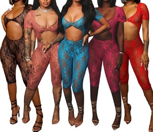 S-2Xl toptan seksi oyma dantel Bodycon tulum kadınlar See Through Mesh kulübü tulum tek parça tulum iç çamaşırı kadın seksi - Product Image 1