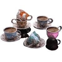 Türkisches Mehrfarbiges Keramik-Kaffeetassen-Set aus Silber und Gold, Geschirr, Türkische Teetasse, Kaffeetasse, Hergestellt in der Türkei, als Geschenk für Trinkgeschirr