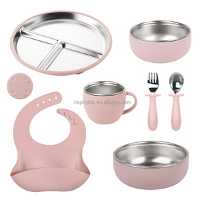 Ensemble de vaisselle pour bébé en silicone réutilisable et écologique, ensemble d'alimentation pour bébé en forme d'éléphant, conçu pour les enfants - Product Image 3