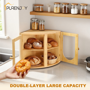 Fuzhou Jianhao Bamboo Bread Box Double Door Transparent <b>Acrylic</b> Kitchen <b>Storage</b> Cabinet For Bread And Bakery Items - Product Image 2