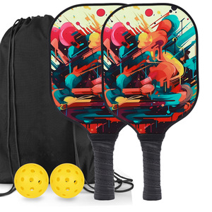 Ensemble de raquettes de pickleball, poignée antidérapante en fibre de verre à 40 trous, avec 2 balles et sac à cordon pour divertissement en plein air - Product Image 1