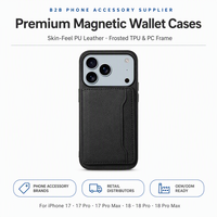 Étui de téléphone en cuir PU avec 4 emplacements pour cartes, béquille, cadre en TPU noir mat, plaque arrière en PC, logo personnalisé, fabrication OEM