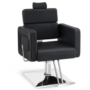 Sillón <span class=keywords><strong>de</strong></span> Peluquería con Respaldo Cuadrado en <span class=keywords><strong>Capas</strong></span>, Base Cromada Cuadrada, Silla Hidráulica Giratoria para Cortar el Cabello con Reposapiés Metálico Ancho - Product Image 4
