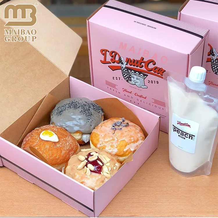 Yeni tasarım özel Logo katlanabilir kağıt Donut ambalaj kutusu gıda sınıfı ekmek bisküvi Mochi pasta tatlı teslimat çerez kutuları