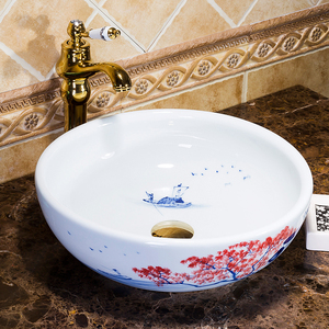 Lavabo de Cerámica Antiguo Hecho a Mano con Diseño de Flor de Ciruelo Pintado a Mano en China - Product Image 3