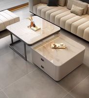 Nouveau design table basse moderne en bois avec rangement caché ensemble de salon table basse extensible avec base en acier inoxydable