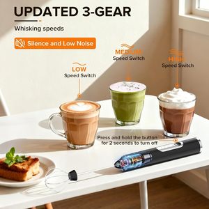 Rechargeable Milk Frother Handheld Electric Whisk 3 Speed Adjustable Coffee Frother Wand <b>Foam</b> Maker with 3 Stainless Whisks - Product Image 4